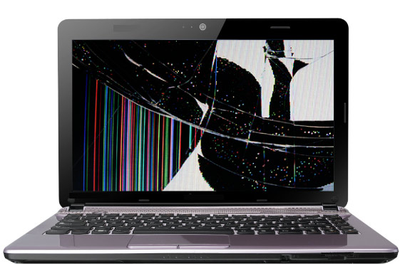 Laptop met gebarsten scherm